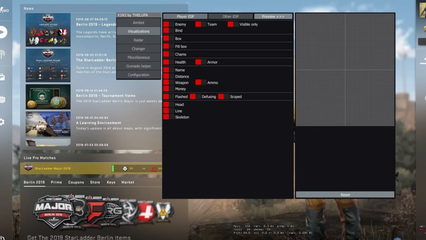 Скачать Чит для CS: GO (КС ГО) «X1N3»